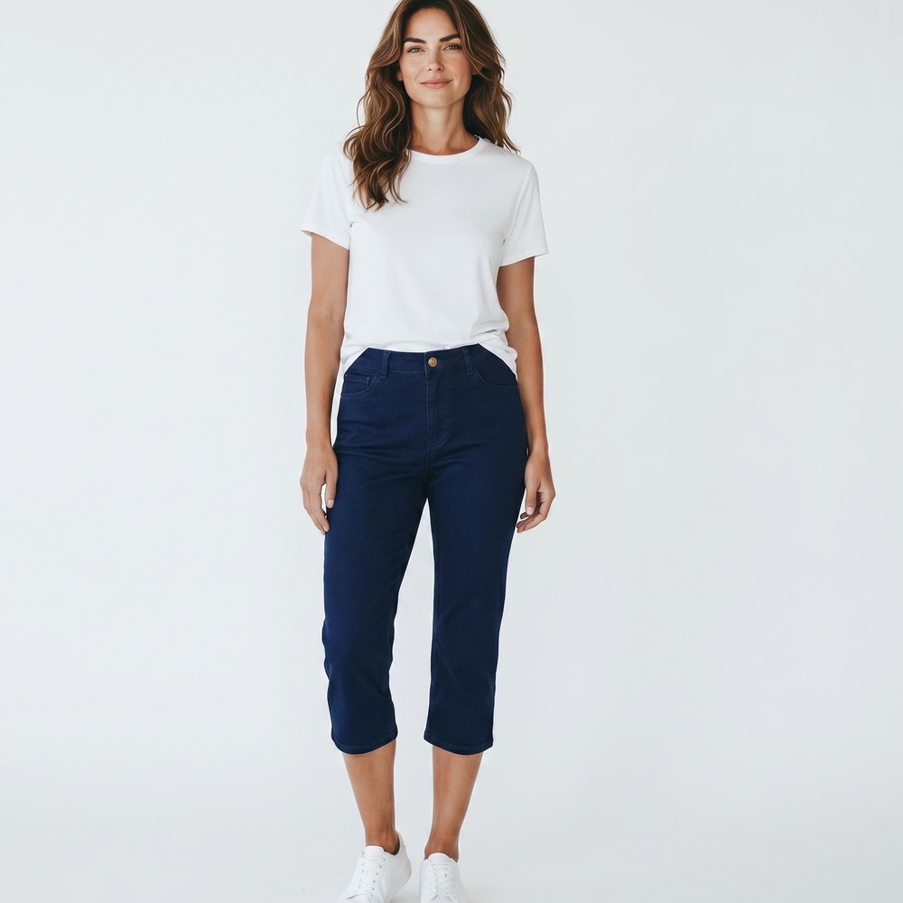 Lauren Ralph Lauren Classic Midcalf Navy Blue Denim Capri Pants Womens‎ Size 8